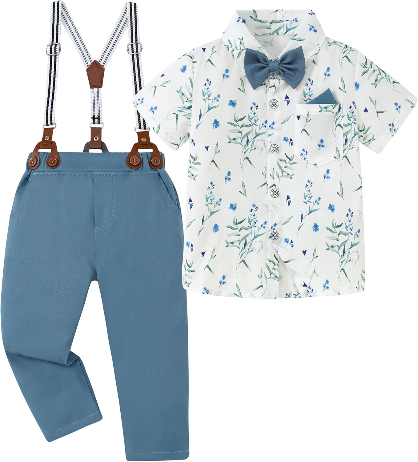 YUEMION Toddler Boy Clothes Suit Wedding Outfit Boys Dress Shirt+Bowtie+Suspender Pants, Kids Gentleman Formal Set 2-8 Years