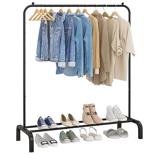 UDEAR Clothing Rack Portable Single Rod Garment Rack Multi-Functional Hanger for Bedroom,Black - Black
