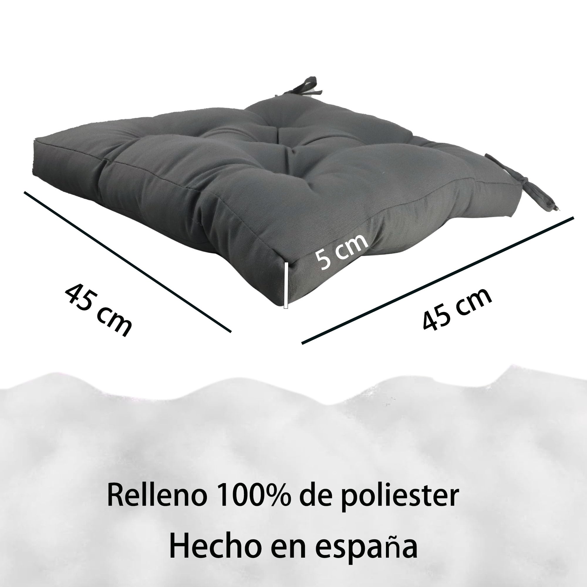 various Cojines para Silla，Cojin de Asiento Decorativo Funda de Poliéster y Relleno de Fibra Hueca 45x45x5cm,Ideal para Comedor, Terraza, Salón y Restaurante, (Gris, Pack 2)