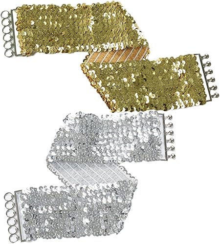 Vista 5 de uxcell Ladies Sequins Decor Metal Interlooking Buckles Elastic Waist Belt