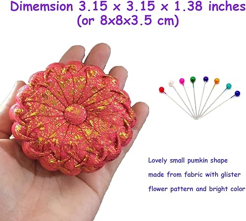 Miniatura 2 de Cojines de alfiler de 3.1 x 3.1 x 1.4 in con pasador de coser, 50 piezas con purpurina en forma de calabaza, costura de punto de cruz para el hogar,