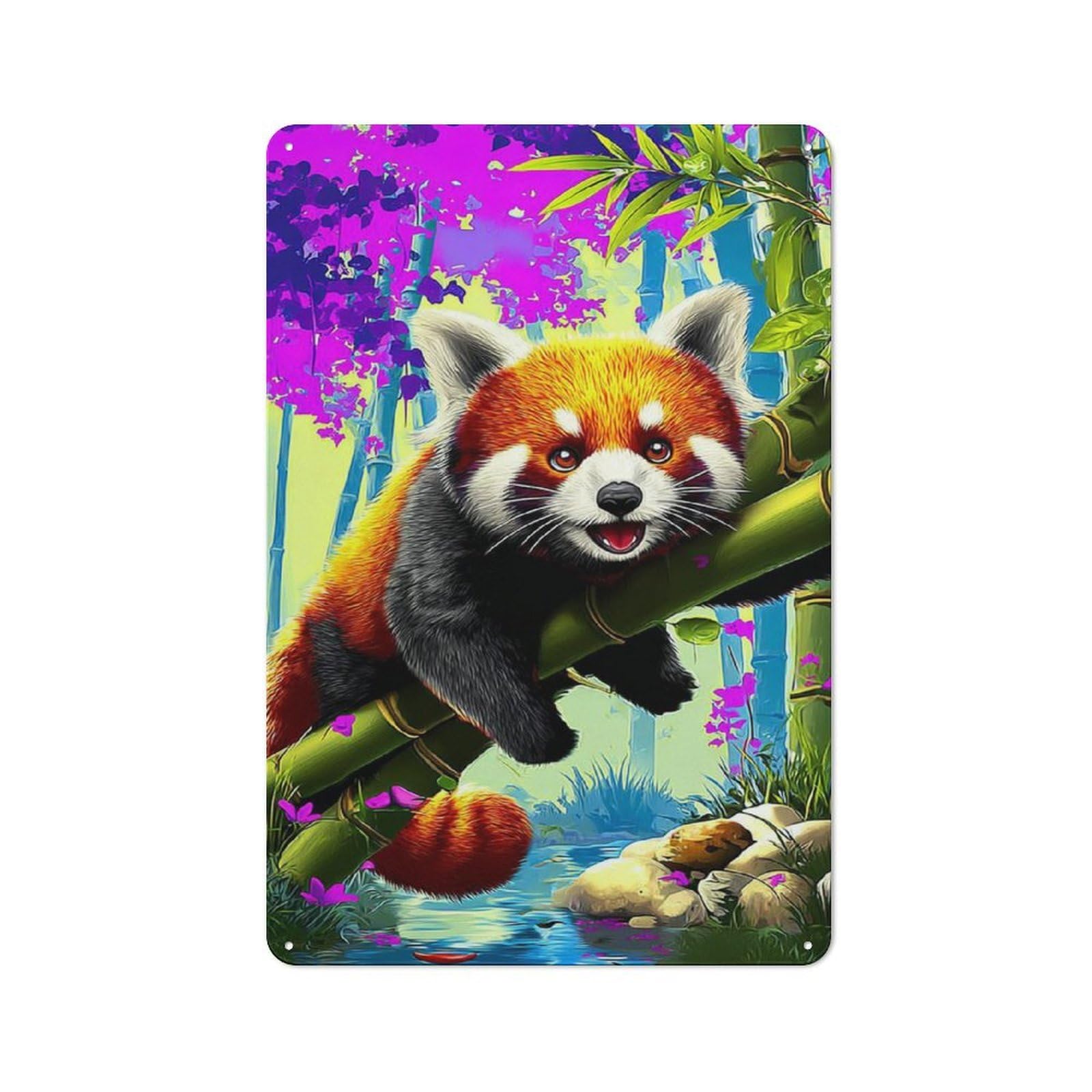 Junmoney Colorful Red Panda In Bamboo Forest Cottage Metal Wall Decor 30X20cm, Shed Metal Sign For Conservatory, Home Bar Or Utility Room