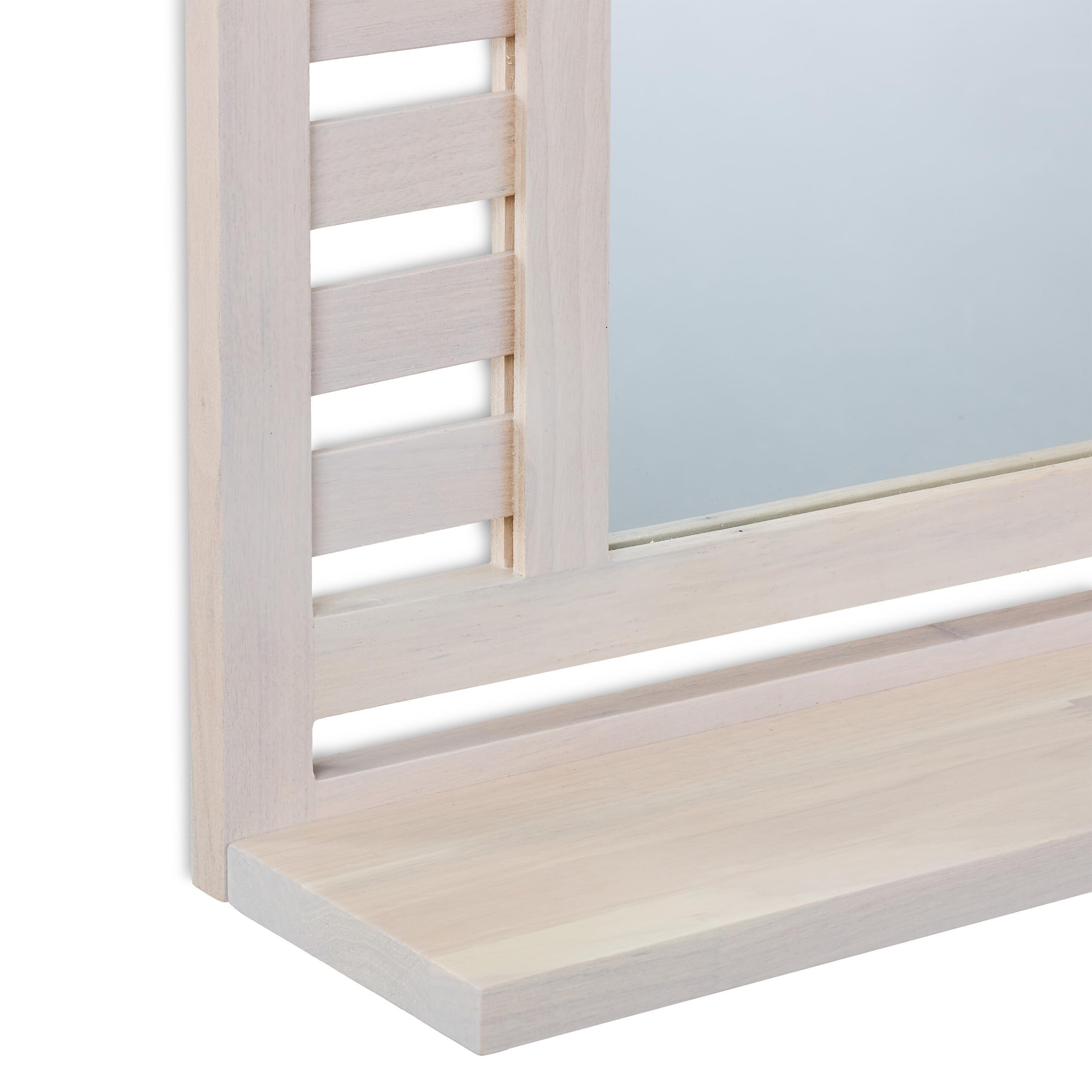 Relaxdays Espejo Baño con Estante, de Pared, Marco de Madera de Nogal, Rectangular, 70 x 50 x 12 cm, Colgante, Blanco