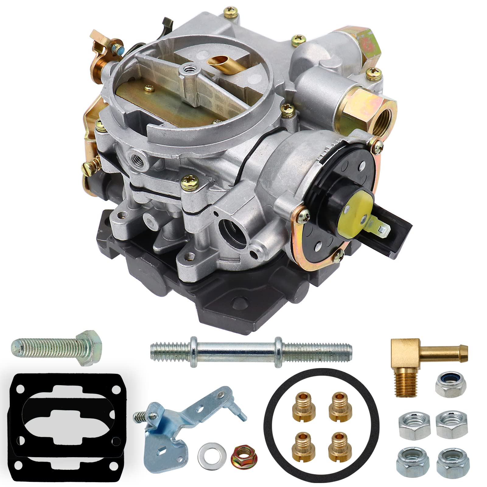Carburador marino de 2 barriles para motores Mercruiser Rochester Mercarb 3.0L 2.5L 4.3L 4 CYL 5.0L 5.7L V8 con juntas de estrangulador eléctrico y chorros de enlace largo, reemplaza OEM