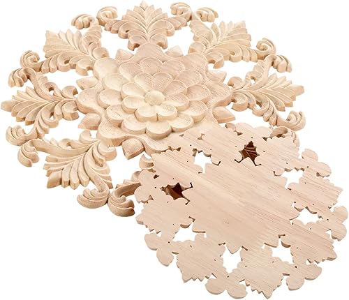 Miniatura 9 de MUXSAM Apliques de madera tallada en madera retro, calcomanías redondas de copo de nieve para armario, puerta, gabinete, cajón, pared, techo,