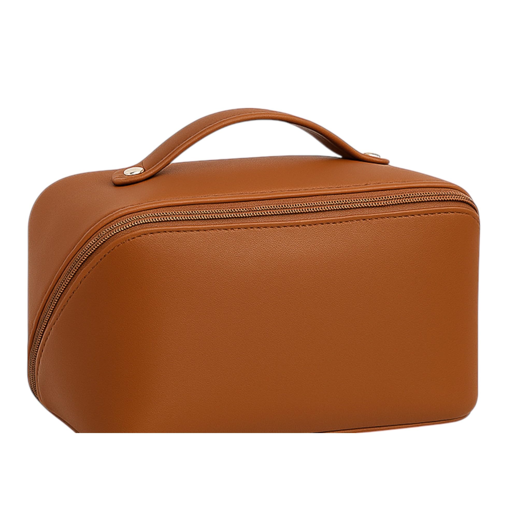 Sojo Travel Toiletry Bag for Women & Men | Large Capacity PU Leather Waterproof Cosmetic Makeup Pouch (Brown) | Makeup Organizer with Divider & Handle | Portable Multipurpose Travel Pouch| Pack of 1-image-36