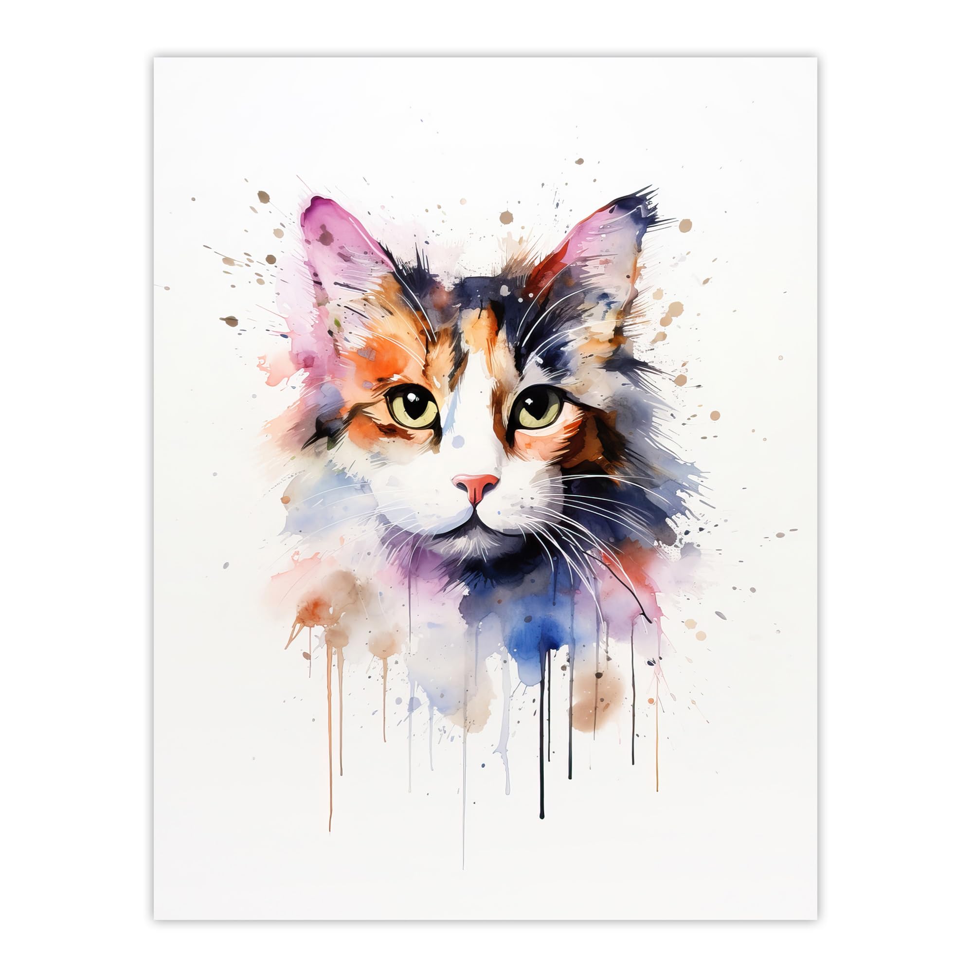 Artery8 Calico Cat Lovers Gift Watercolour Pet Portrait Painting Artwork Extra Large XL Wall Art Poster Print
