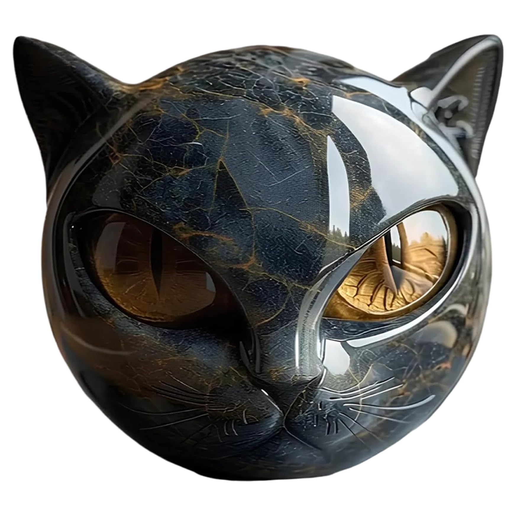 CAKEEYUM 3x3 Inch Elegant Resin Cat Statue with Amber Eyes Stone Sculpture Figurine for Home Office Decor - Black