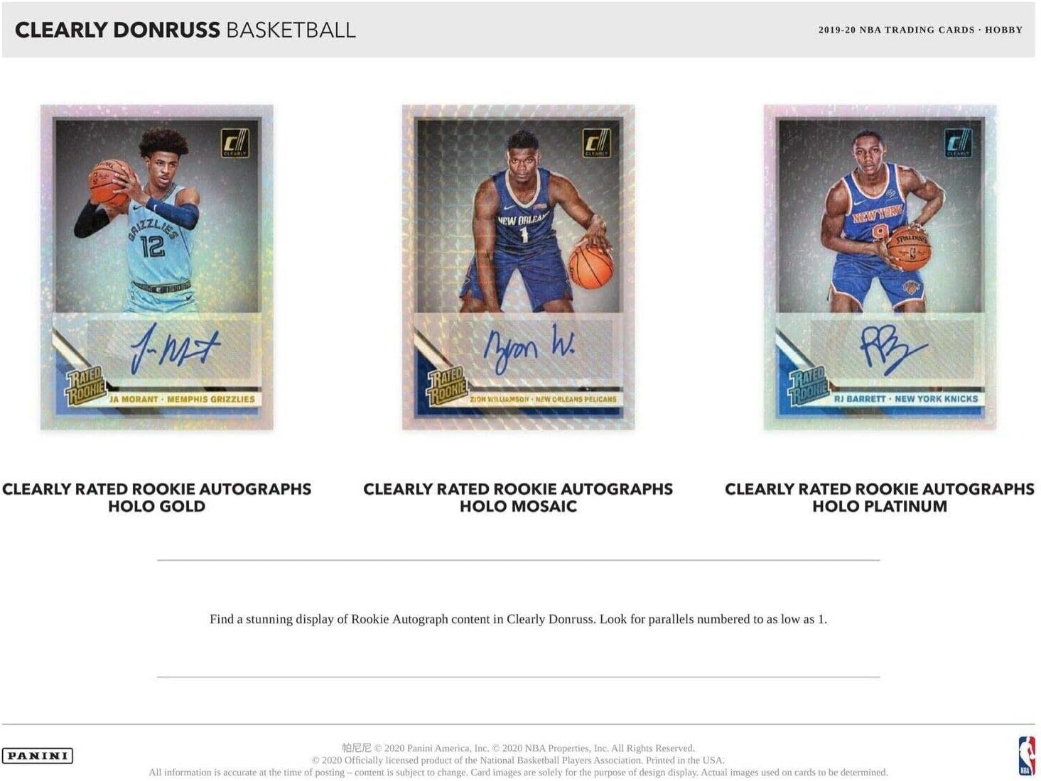 2019/20 Panini Clearly Donruss Basketball Hobby Box 4 Packs Per Box 5 Cards Pack