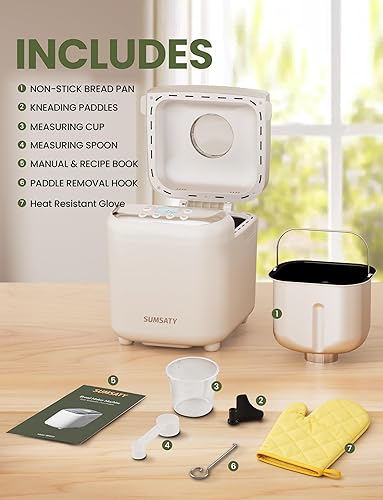 Miniatura 9 de Máquina para hacer pan, máquina de pan 16-en-1 de 2.2 LB, máquina automática para hacer pan con bandeja de cerámica antiadherente y temporizador de