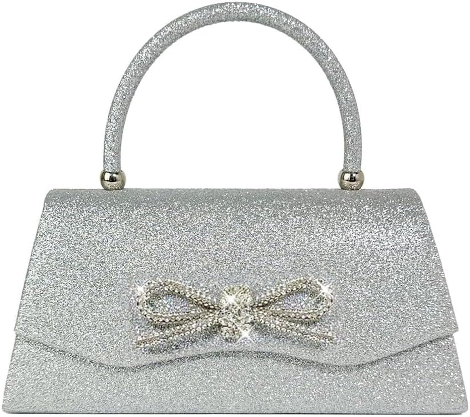 KGAIXN Womens Glitter Rhinestone Bow Clutch Handbag Sparkly Evening Purse Wedding Party Prom Cocktail Bag for, Silver-w