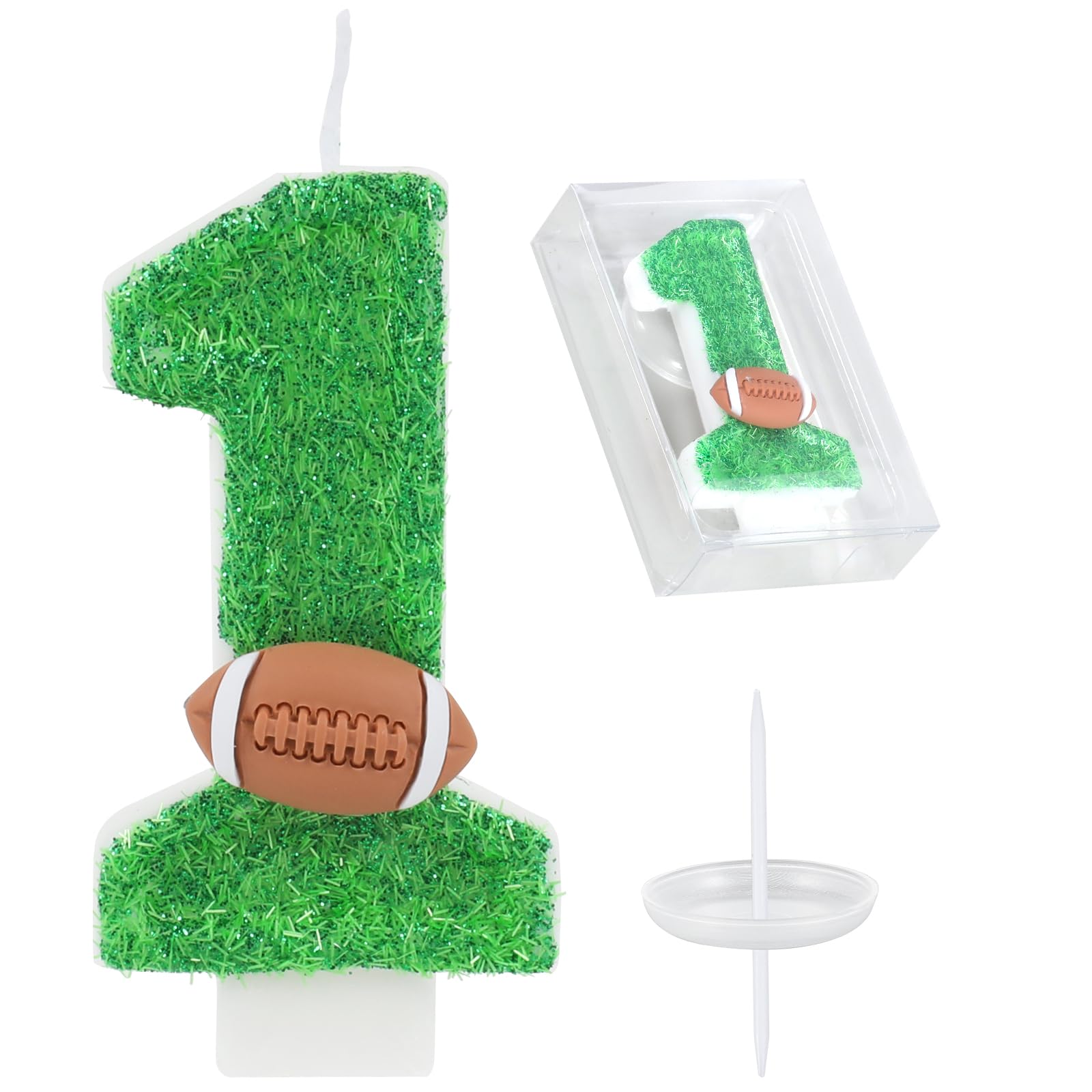 Football Candle Green Number 1 Candles 1st Birthday Candles for Cake and Cupcake Topper Party Decorations Decor Supplies Favors