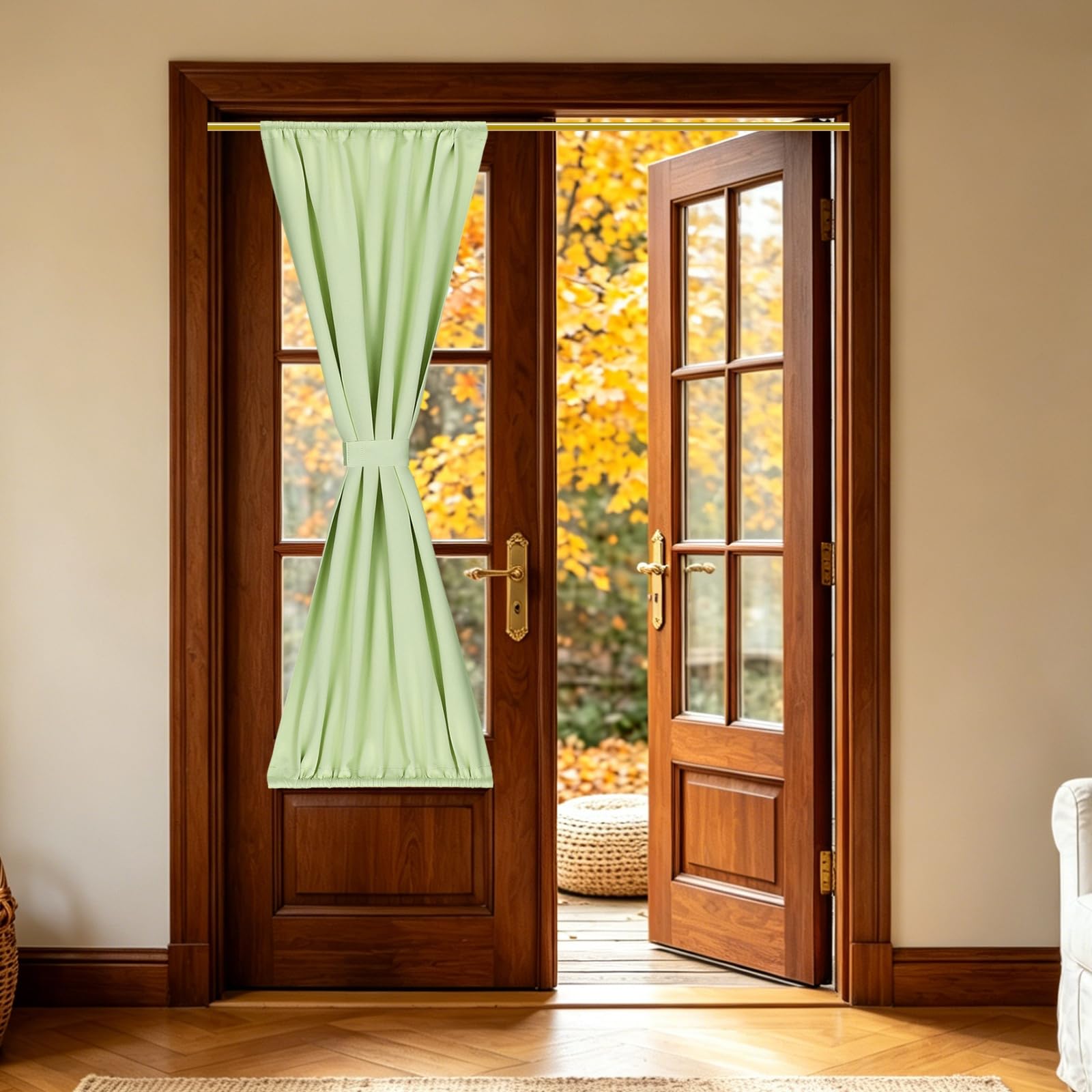 sourcing map 1 PC French Door Curtain, 63.5 x 203cm Blackout Thermal Insulated Energy Saving Drape Polyester Rod Pocket Curtains & Drapes for Kitchen Front Door Window Treatments, Gray-green — image 1