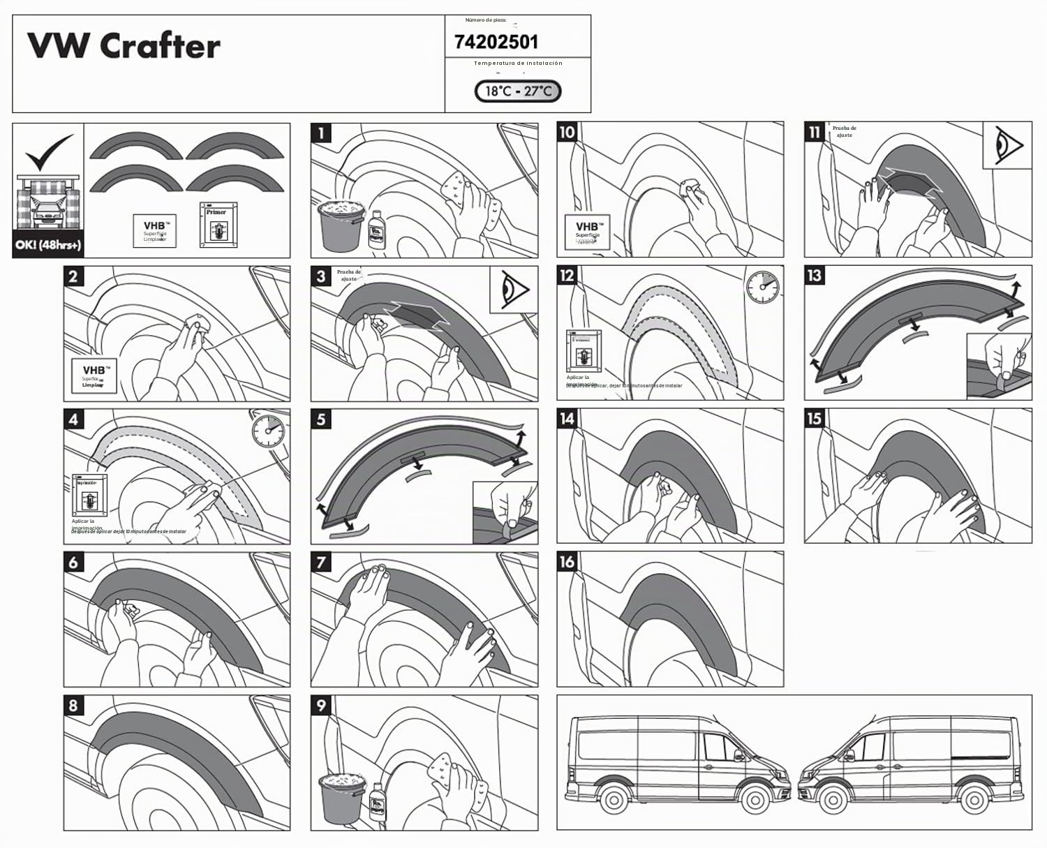 Cubiertas de paso de rueda de 4 piezas compatibles con Volkswagen VW Crafter a partir del año de fabricación 01.2017-7420250