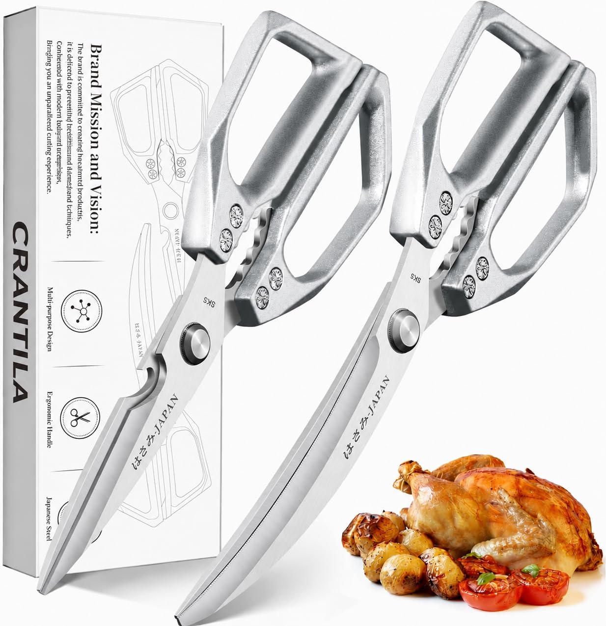 Kitchen Scissors Set Silver - Stainless Steel Kitchen Shears, Sharp Meat Scissors, Japanese Cooking Scissor, for Food Chicken, Poultry, Fish, Meat, Herbs,Vegetables, Bottle Opener-image-16