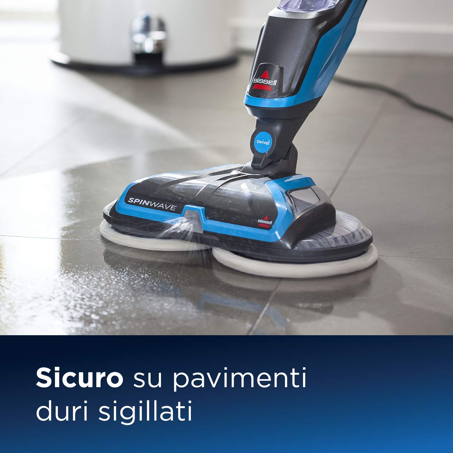 Bissell SpinWave – Lavapavimenti elettrico rotante per pavimenti duri, piastrelle, parquet – Dosaggio dell'acqua su richiesta – Include cuscinetti lavabili – 62 dB – 20522