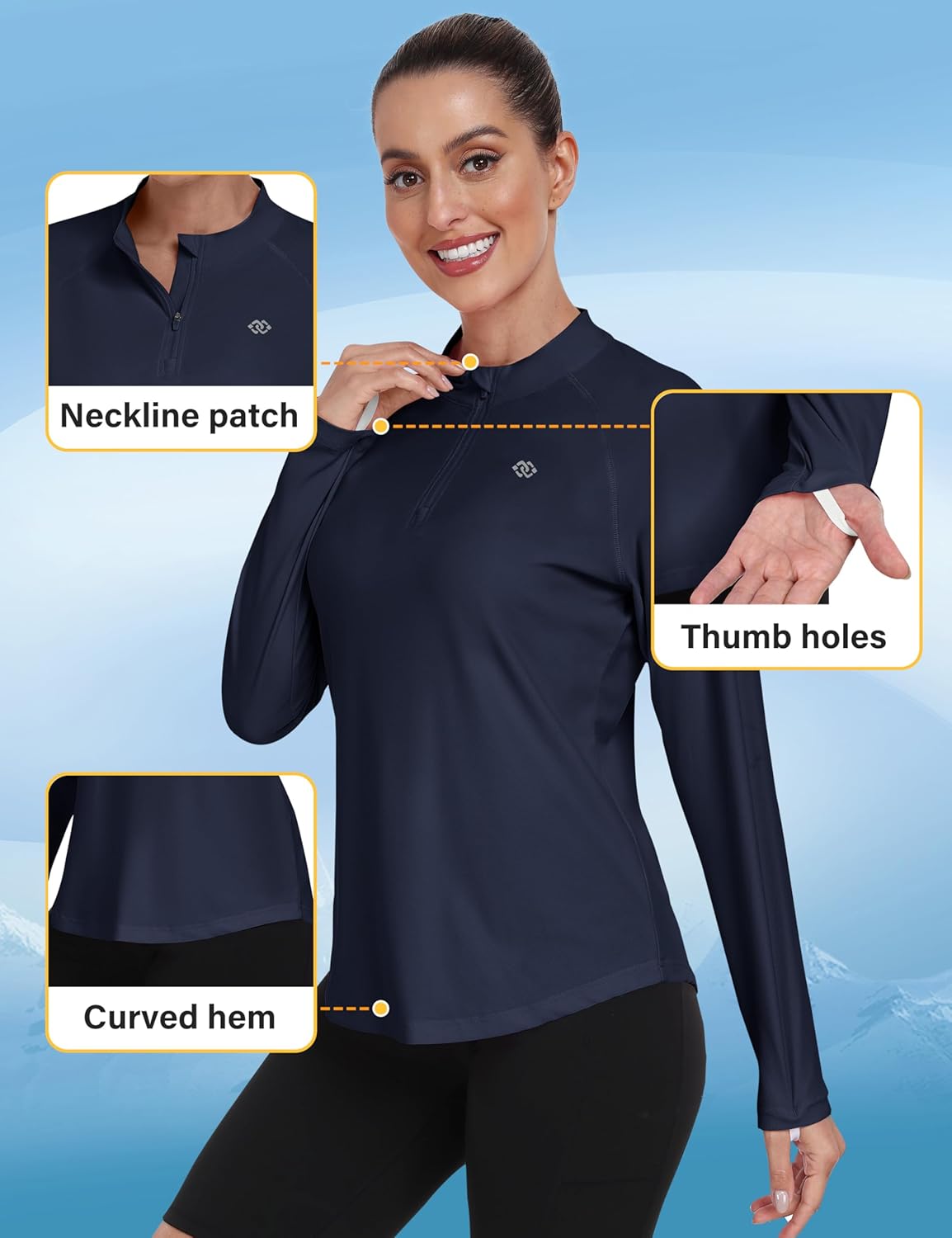 MoFiz Women's Golf Polo Shirts Long Sleeve 1/4 Zip UPF 50+ UV Sun Protection Quick Dry Workout Hiking Athletic Tops - Image 4
