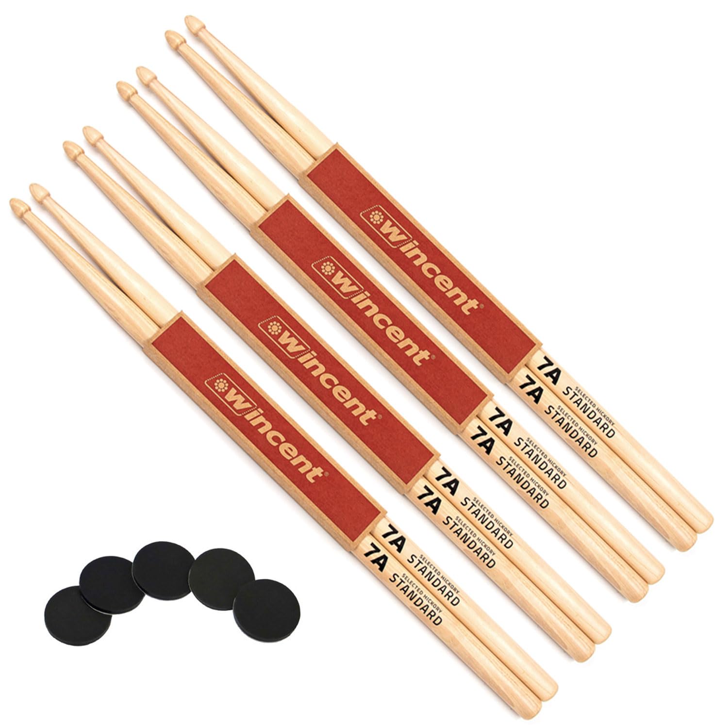 Wincent 7A - Baquetas con punta de madera de nogal (4 pares, incluye almohadillas)