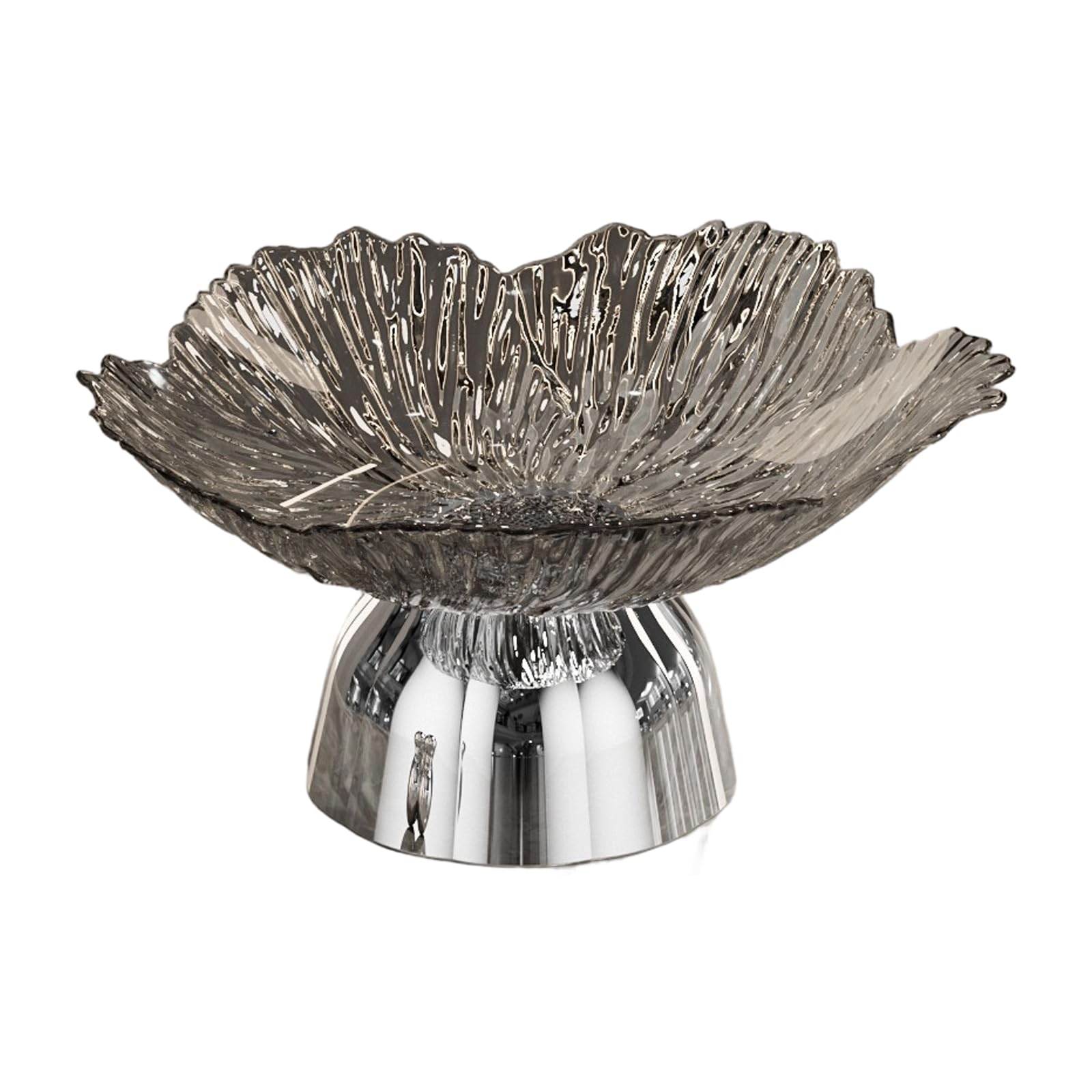 PANGBOER High Foot Fruit Tray Petal Shape Dessert Bowl with Anti Slip Texture and Wooden Texture Base High Foot Fruit Tray