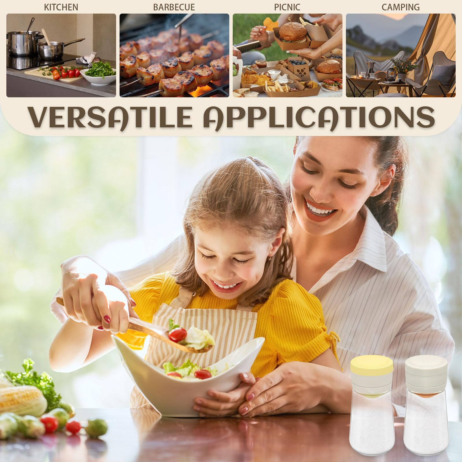 Lot de 2 salières et poivrières avec couvercle, quantitatif précis, 0,5 g, distributeur d'épices en verre résistant à l'humidité, bouteille d'assaisonnement, récipient de contrôle du sel de