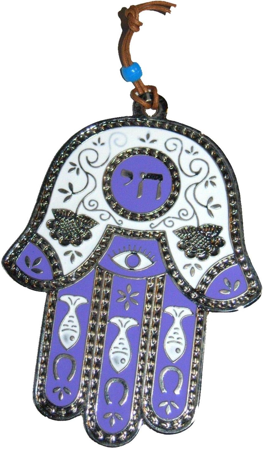 Judaica Kabbalah Hamsa Metal Enamel Wall Hang Evil Eye Hai (Purple)