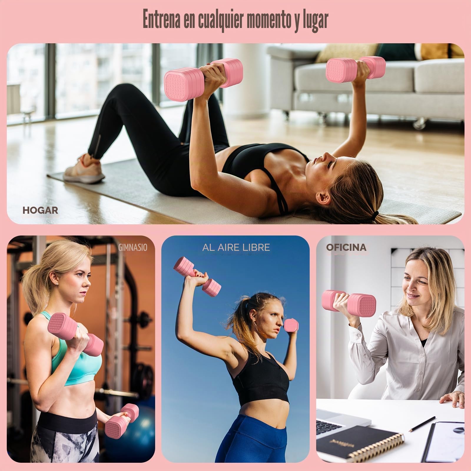 Juego de mancuernas para mujer, Sportneer - Mancuernas ajustables - Juego de 2 mancuernas cortas (0,9–2,3 kg por mancuerna), juego de mancuernas 4 en 1 con mango antideslizante de TPU, juego de