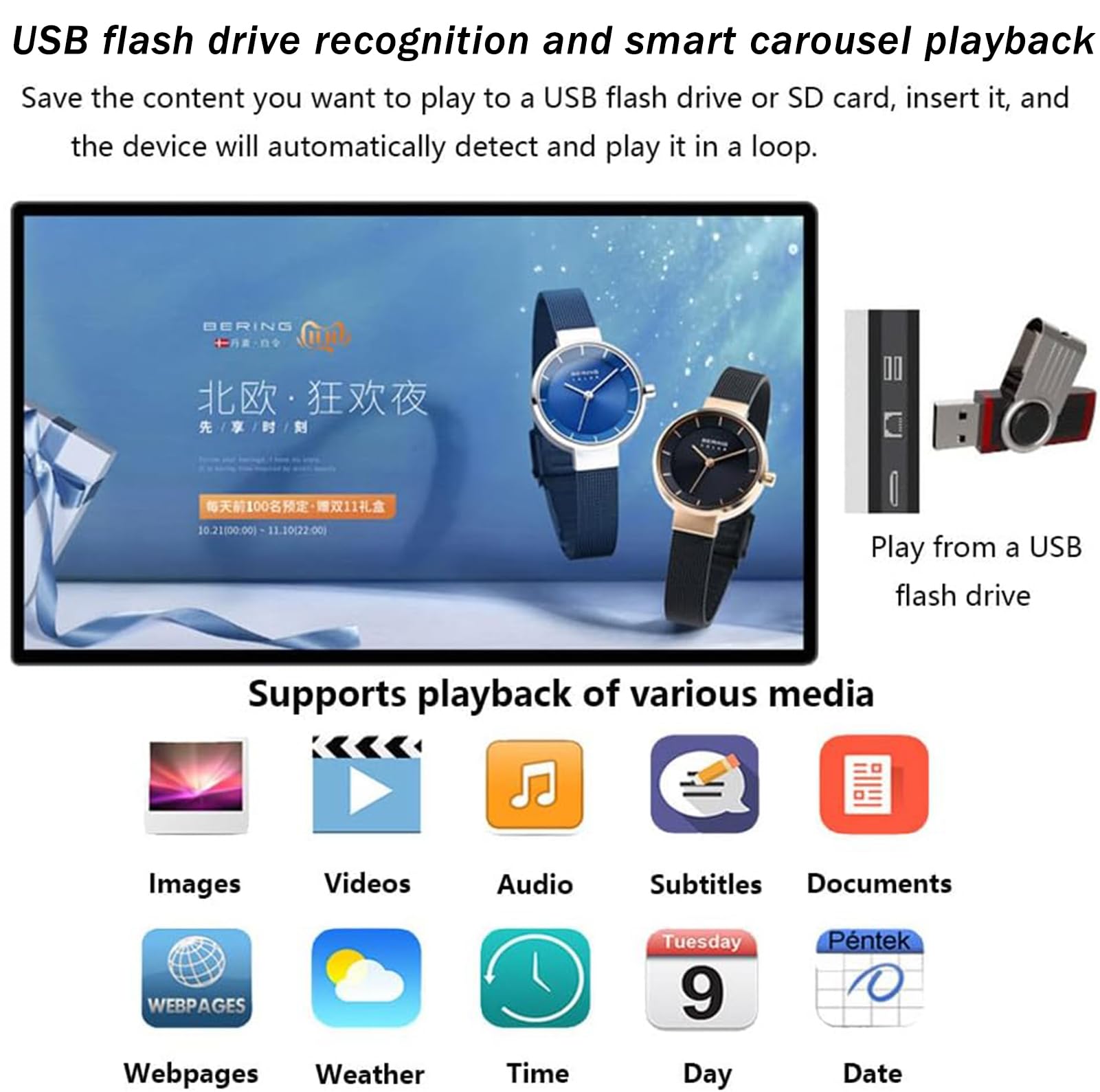Display interattivo per segnaletica digitale, schermo pubblicitario da parete 1920x1080p, Wi-Fi Smart Split, ultrasottile per centri commerciali, opzioni da 21,5 a 43 pollici