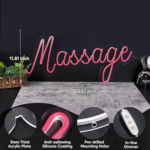 Miniatura 3 de KANAYA Letrero de neón de masaje de 23 pulgadas, letrero de luz LED de neón rojo para terapia de masaje, letrero de negocios de masaje regulable,