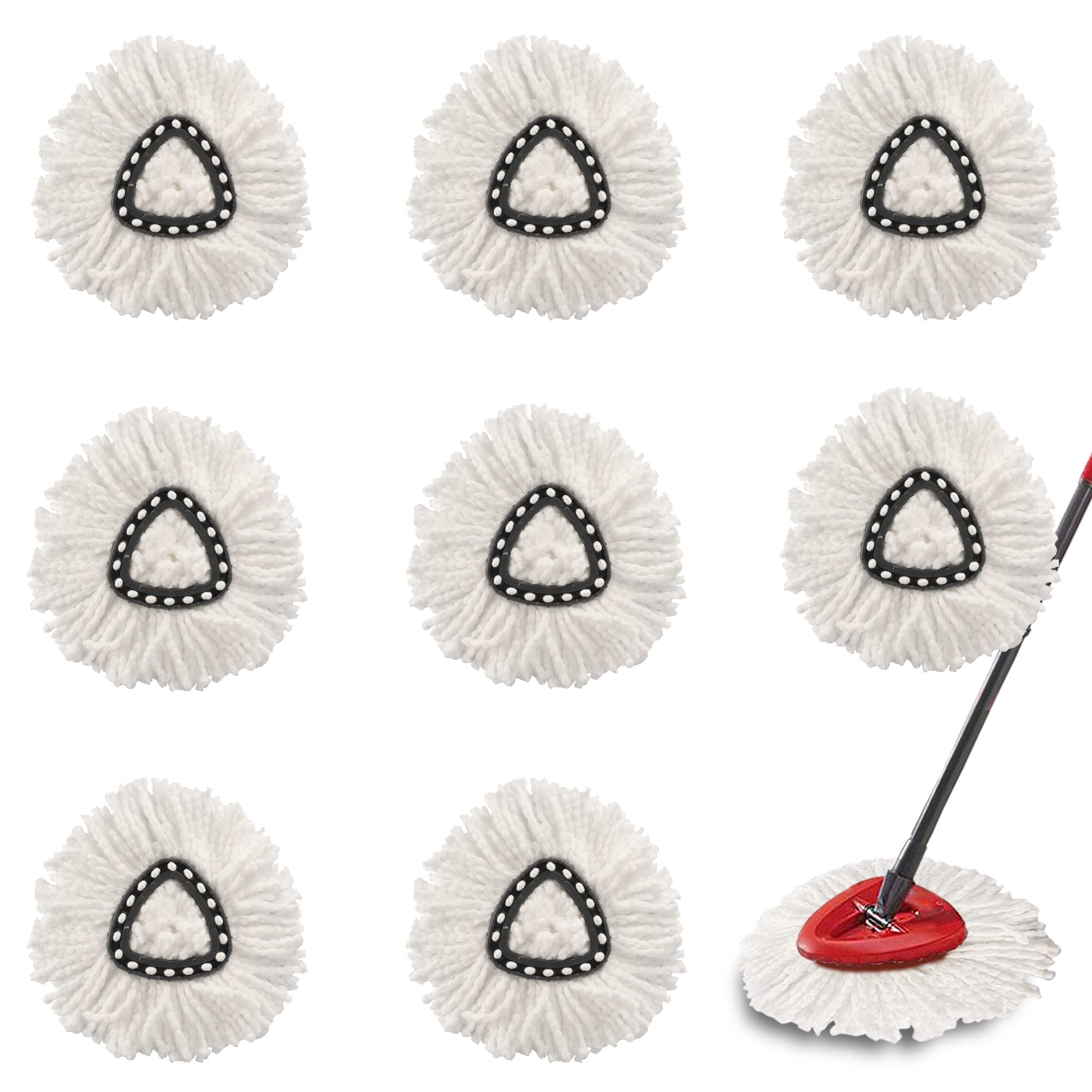 8-Pack Spin Mop Replacement Heads, 100% Microfiber Spin Mop Refills Heads for Easy Wring, 360°Micro Replacement Mop Head for Easy House Cleaning Floor Mopping - (White)