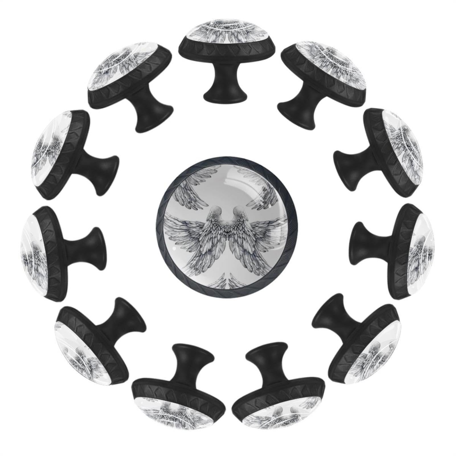 Poignées en verre cristal lot de 12 boutons ronds ailes d'ange blanches élégance