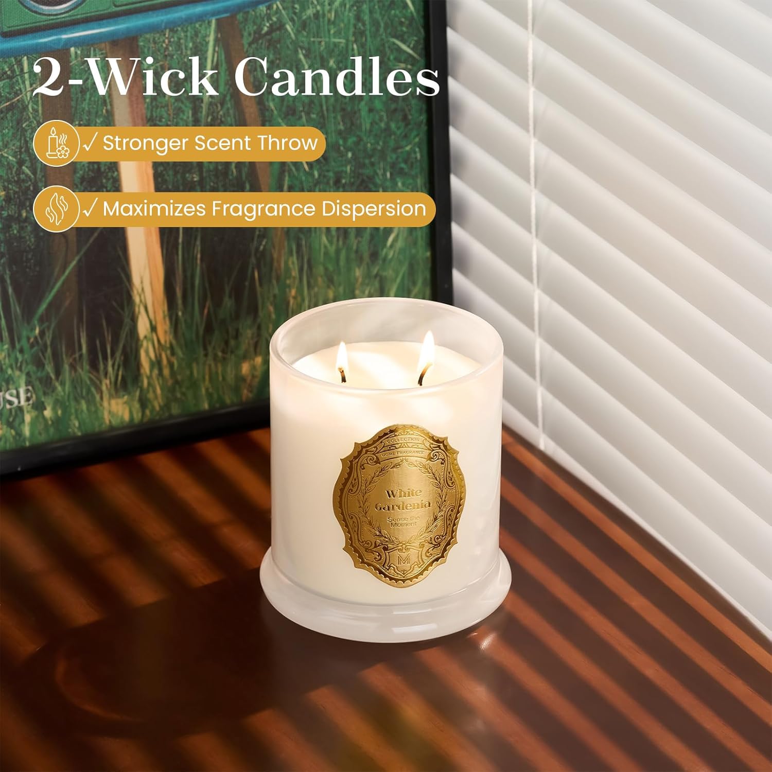 M&SENSE White Gardenia Candles for Home Scented, 2 Wick 12.7oz Soy Wax Candles Non Toxic,70 Hours Long Burning,Christmas Candles Gift for Stress Relief, Meditation, Yoga - Image 3