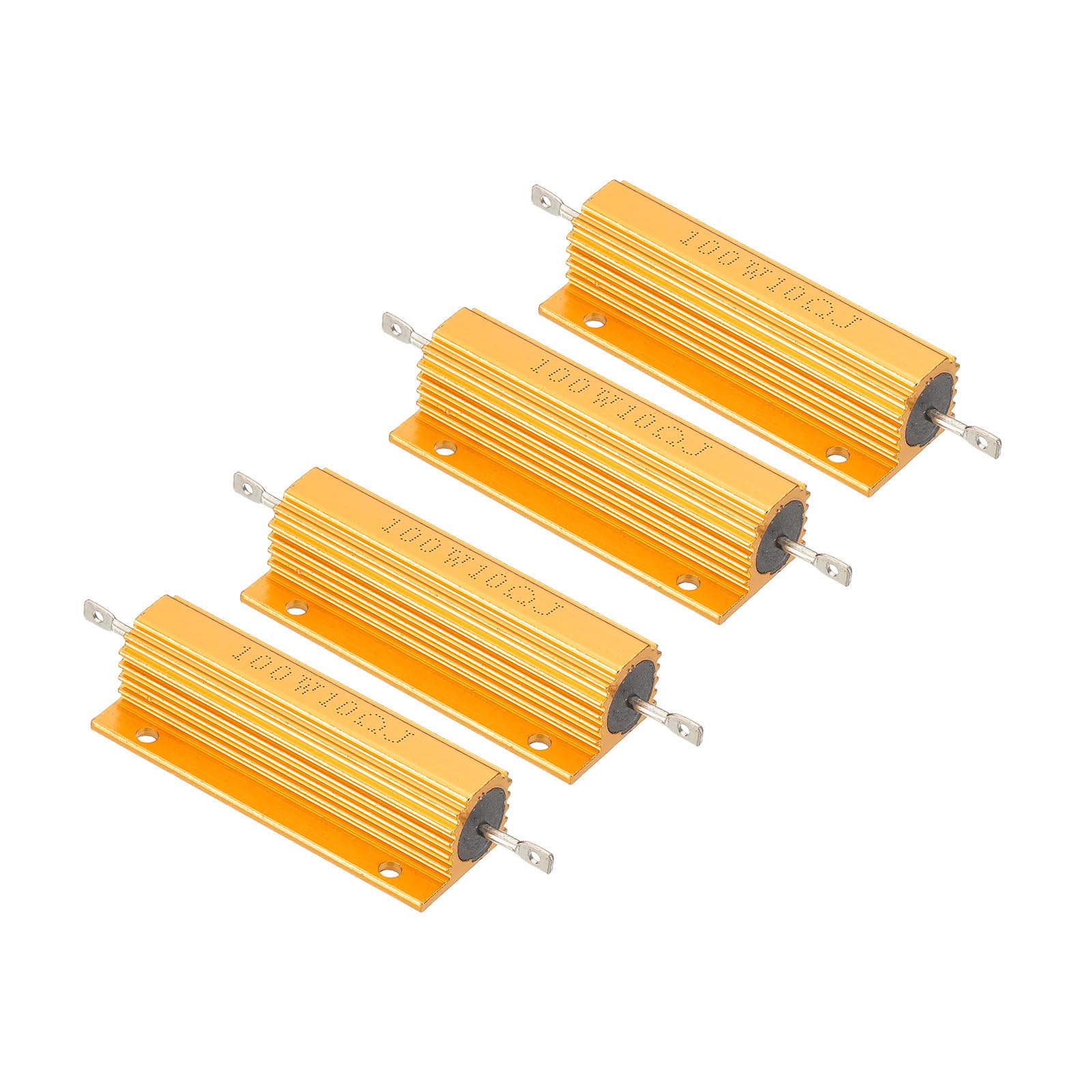PATIKIL 100W 10オーム アルミシェル抵抗器 4パック アルミハウジング抵抗器 ハウジングケース 巻線抵抗器 ねじタップ パワー抵抗器 5% 許容差 金色