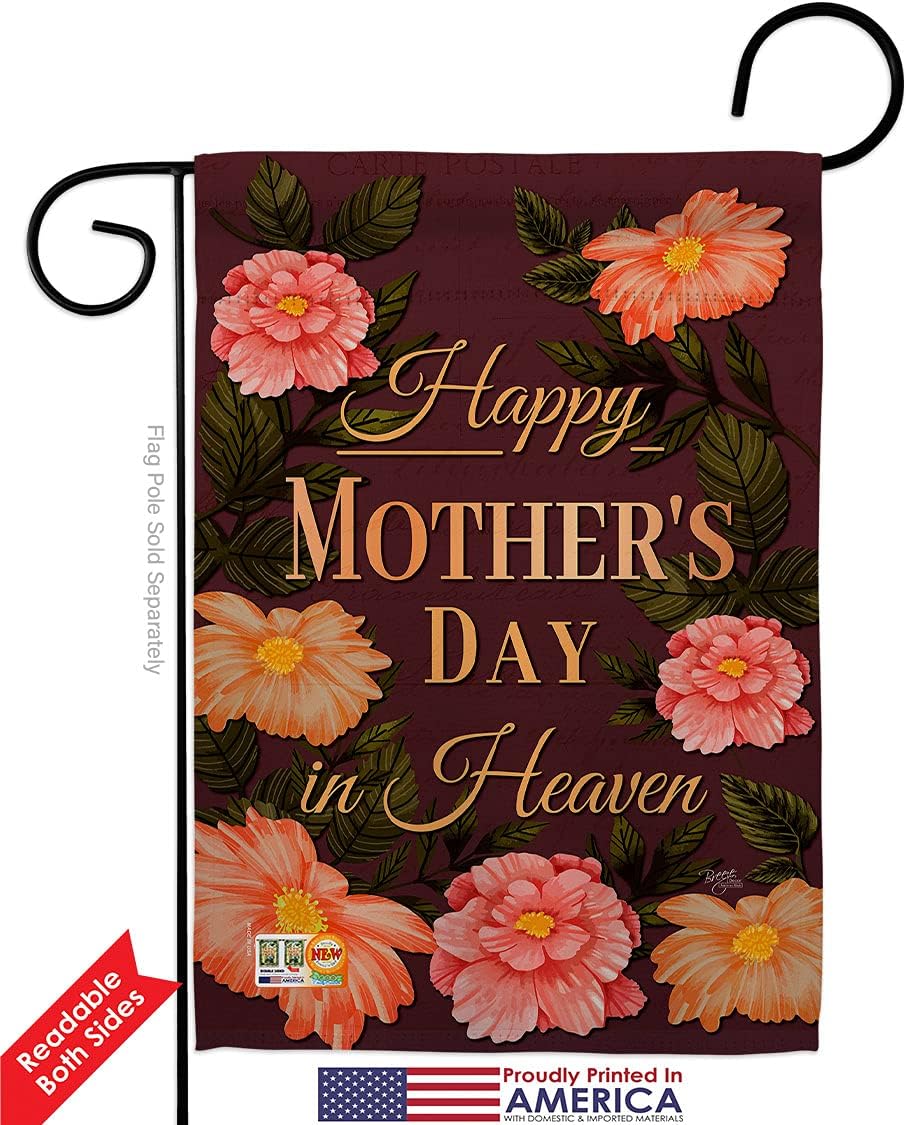 Miss Mother In Heaven Garden Flag Set Wood Dowel Family Day Mom Mama Grandma Love Flowers Parent Sibling Relatives Grandparent Small Decorative Gift Yard House Banner Double-Sided Made USA 13 X 18.5