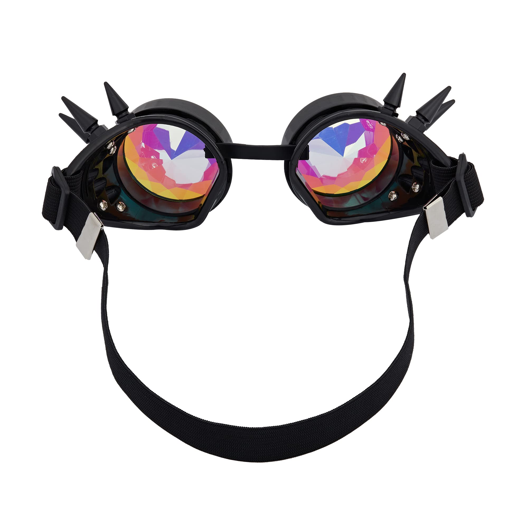 OMGREAT Kaleidoscope Glasses for Raves Steampunk Goggles with Rainbow Prism Diffraction Crystal Lenses, Black (Spiked) - Image 4