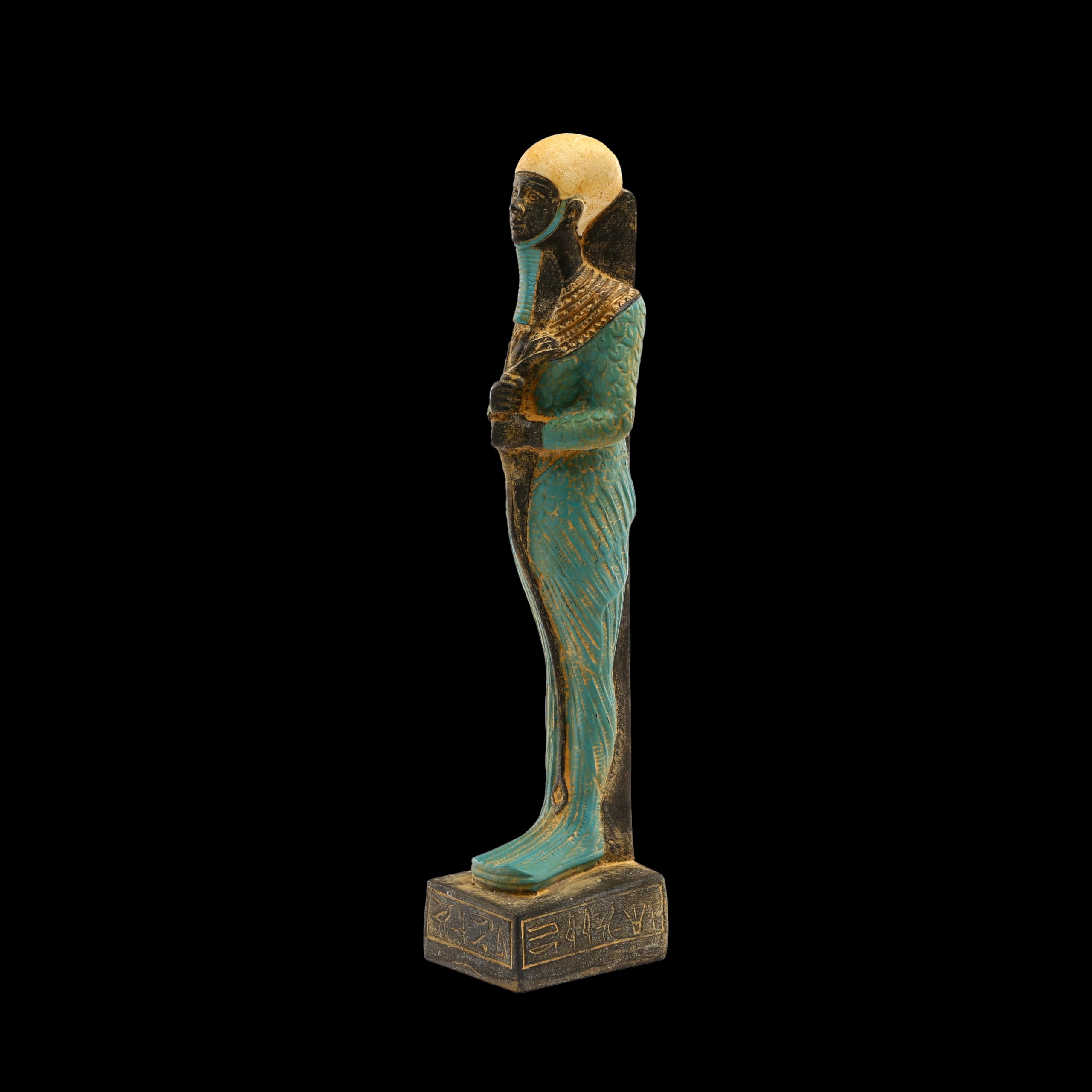 Statua egizia unica del dio Ptah degli artisti e artigiani, pietra pesante dipinta a mano, realizzata in Egitto.