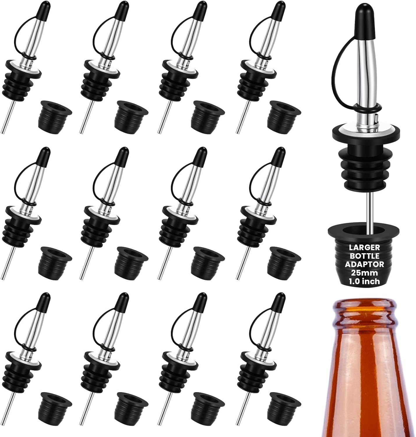 Tioncy 12 Sets Liquor Pour Spout with Adapters for Large