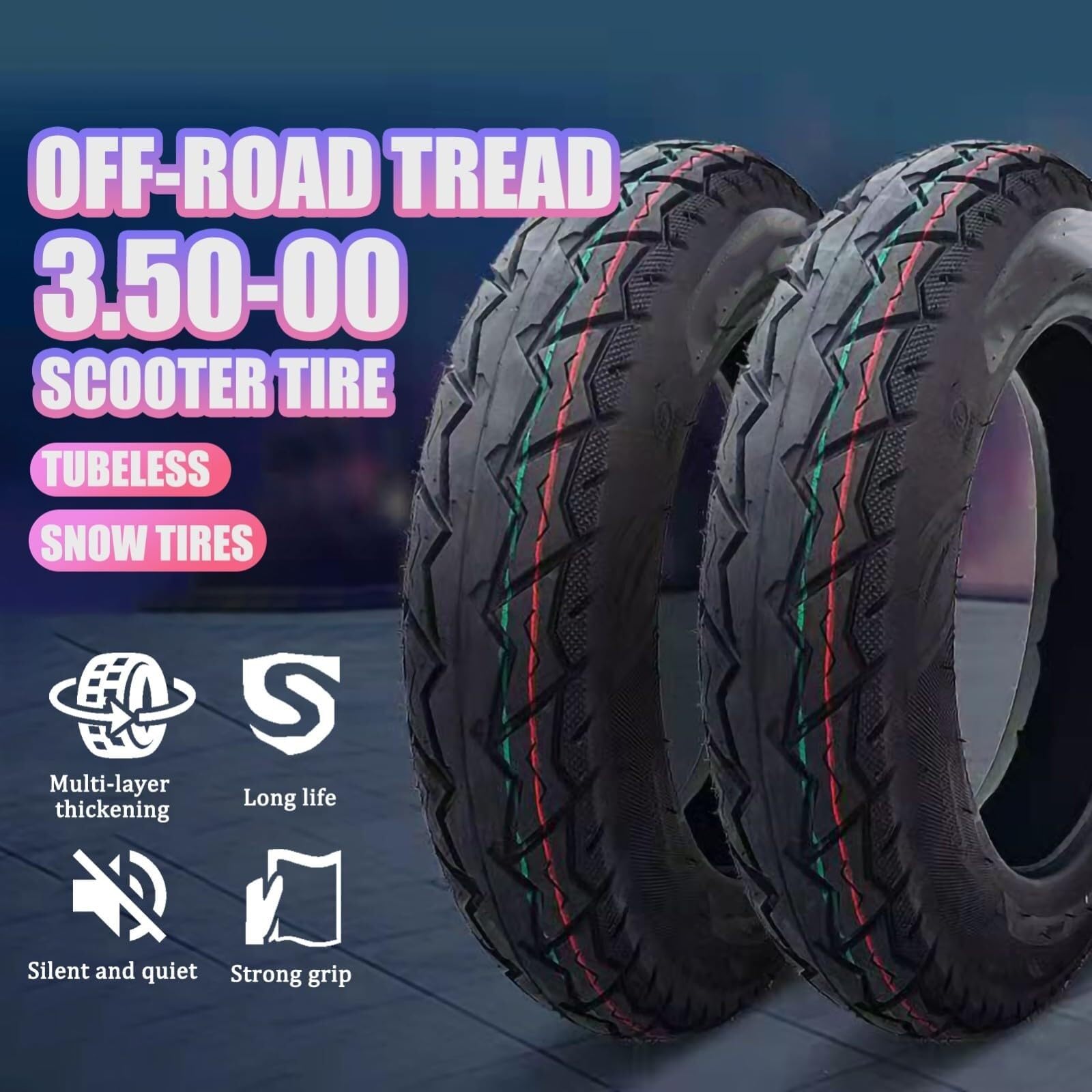 3,50-10 14 x 3,5 Zoll Tubeless-Reifen, durchtrittsicherer Reifen, explosionsgeschützt, 8 PR, maximale Belastung 195 kg, Offroad-Reifen, rutschfest, für Motorrad/Scooter mit gebogenem Wasserhahn, 51J