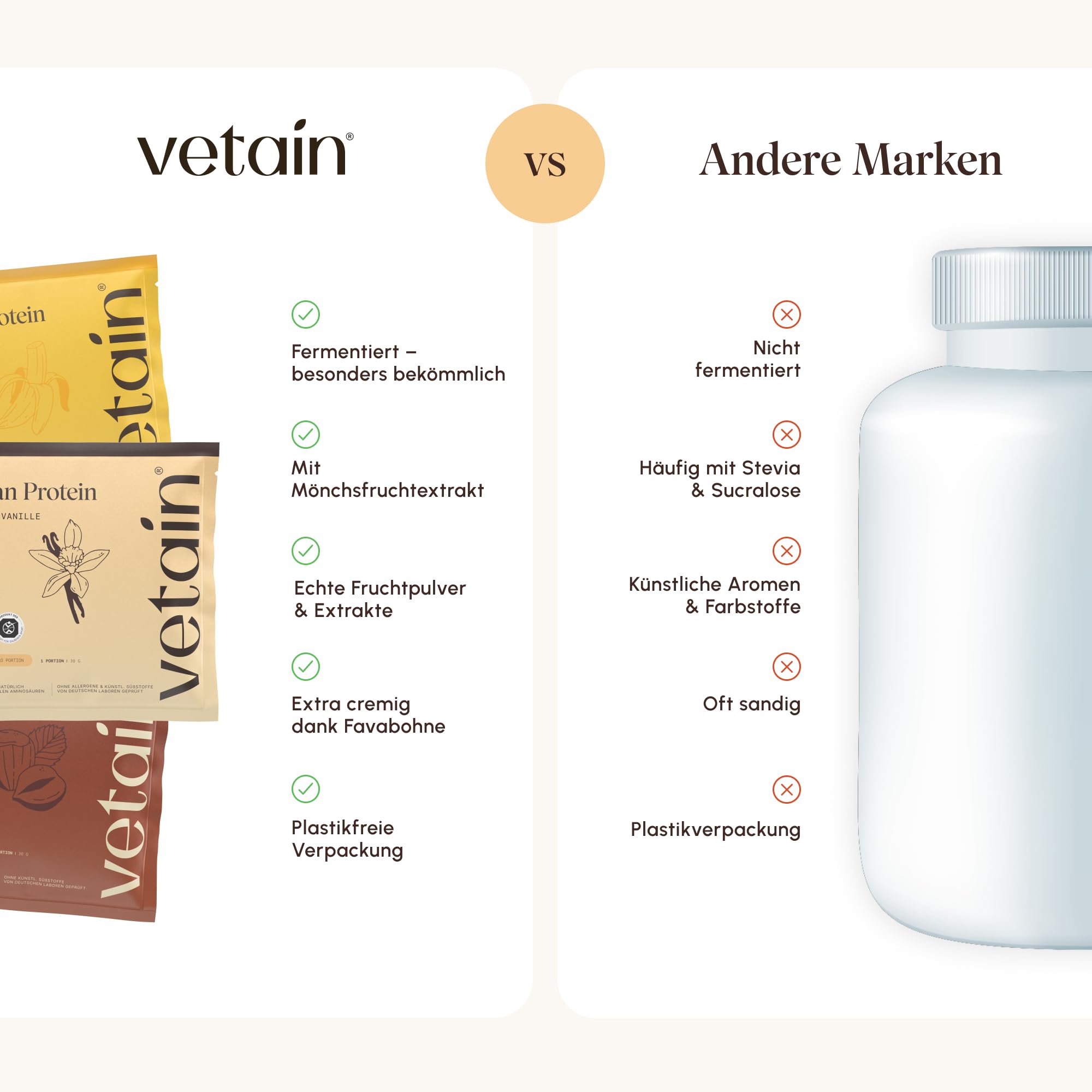 VETAIN Protein Pulver Probierpaket - 23g Eiweiß - 8 x 30g - 4 Proteinquellen fermentiert Erbsen - Bio veganes Proteinpulver - Ohne künstliche Süßungsmittel - NEUE REZEPTUR