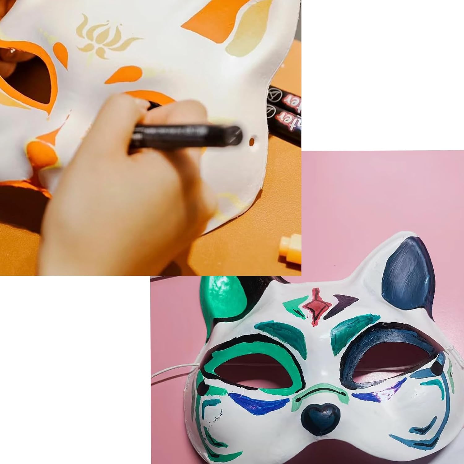 10PCS Cat Therian Mask White Paper Pulp Cat Masks to Paint Animal Half Facemasks Cosplay Mask DIY Blank Cat Face Mask for Masquerade,Halloween Party,Dance Parties,Celebrations