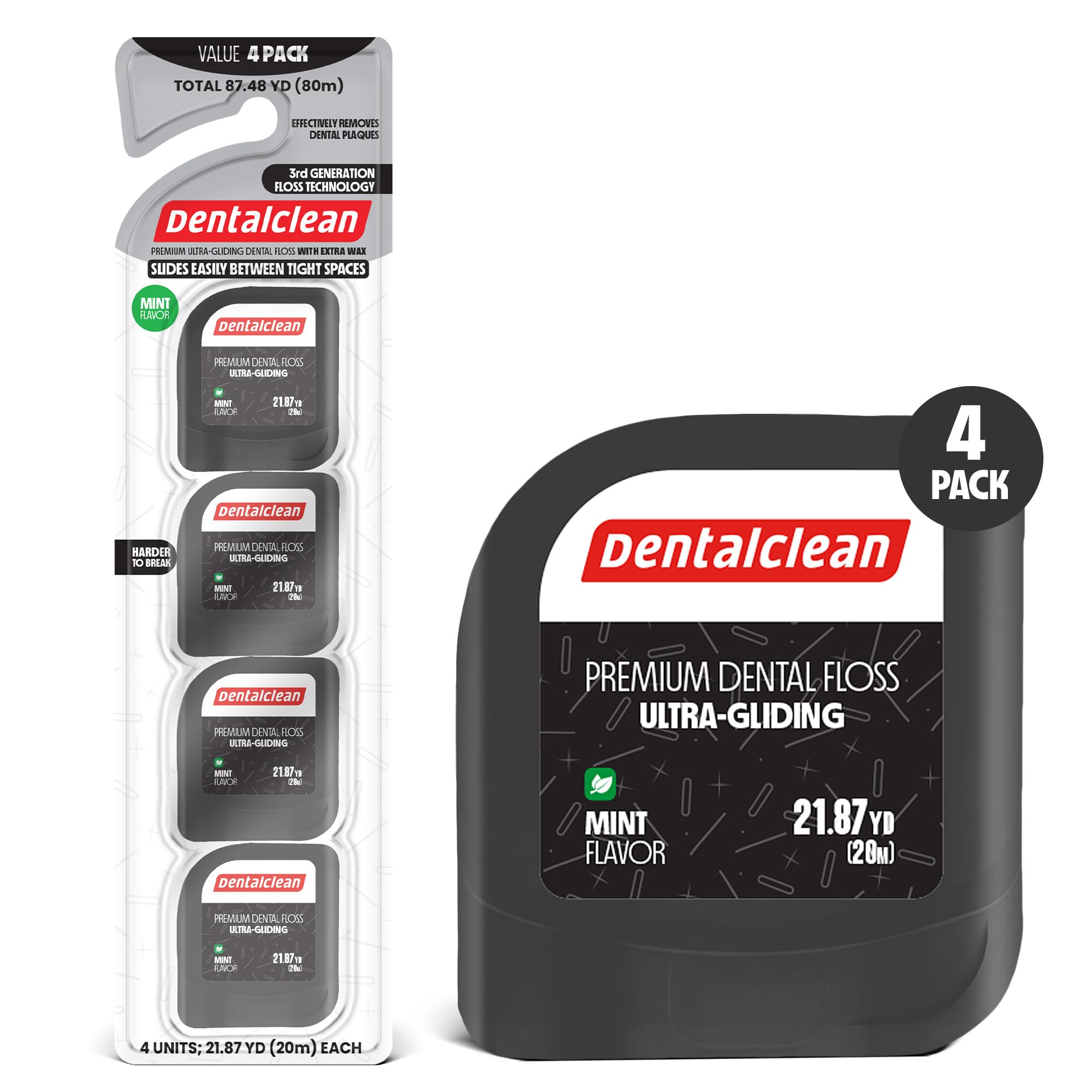4 White Strip Dental Floss 20m - Helix Bow Technology for Ultra-Sliding and Expansion - Mint Flavor for