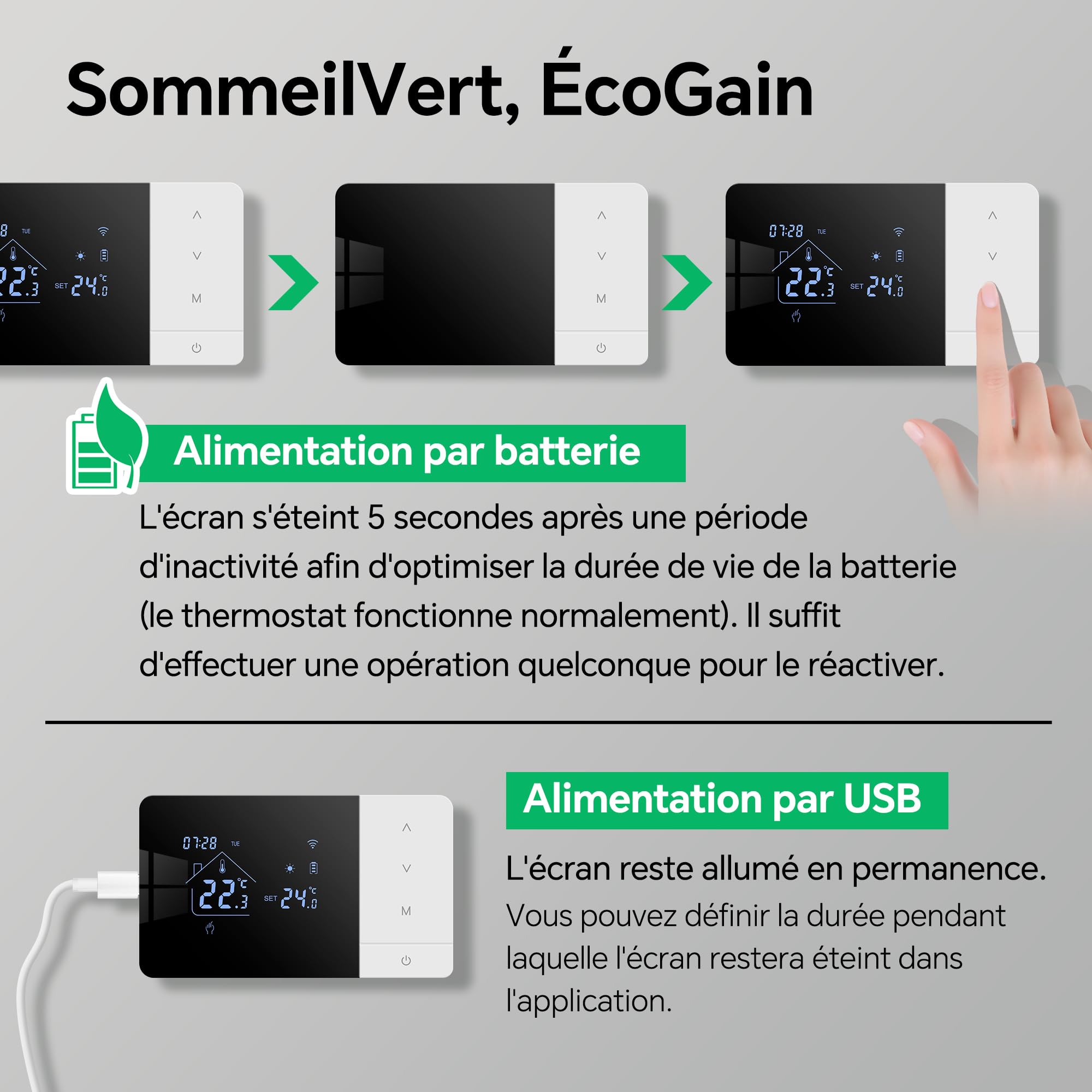 Thermostat WiFi pour Chaudière gaz 3A,Beok Thermostat Mural 2 Fils à Piles,Alimentation par Batterie ou USB,Programmable Compatible avec Alexa et Google Home, Commande Vocale et Contrôle à Distance