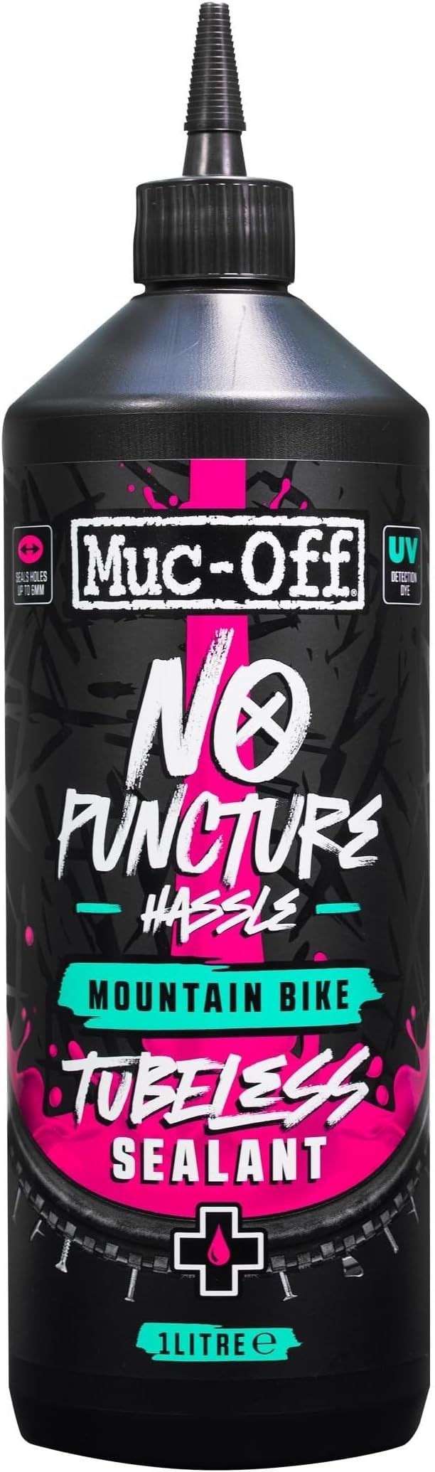 Muc Off No Puncture Hassle Tubeless Sealant, 1 Liter - Advanced Bicycle Tyre Sealant with UV Tracer Dye That Seals Tears and Holes Up to 6mm