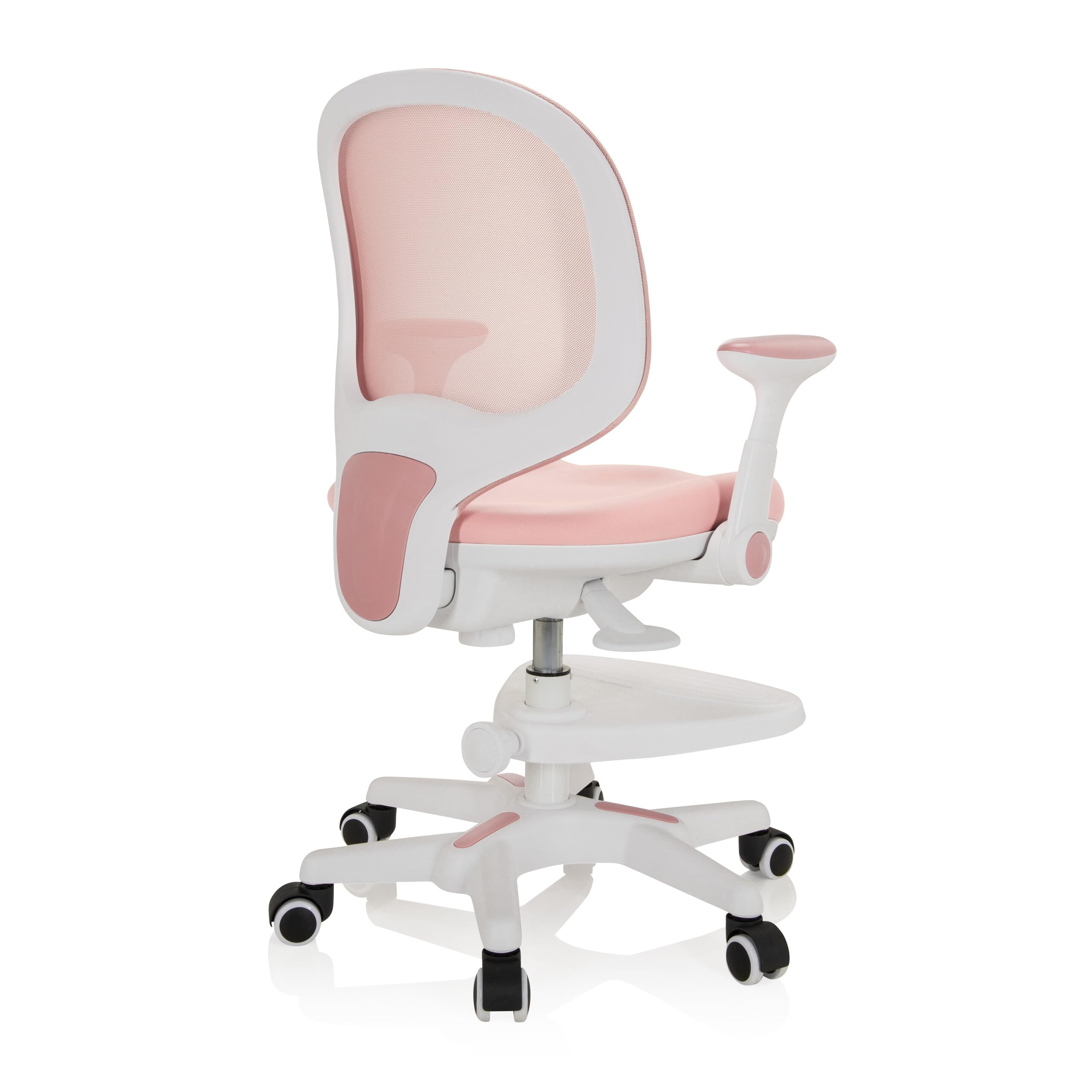 hjh OFFICE 736412 Kinder Schreibtischstuhl Kid Ergo Stoff/Netz Kinderstuhl mit Fußablage, Armlehnen klappbar, Rosa/Weiß
