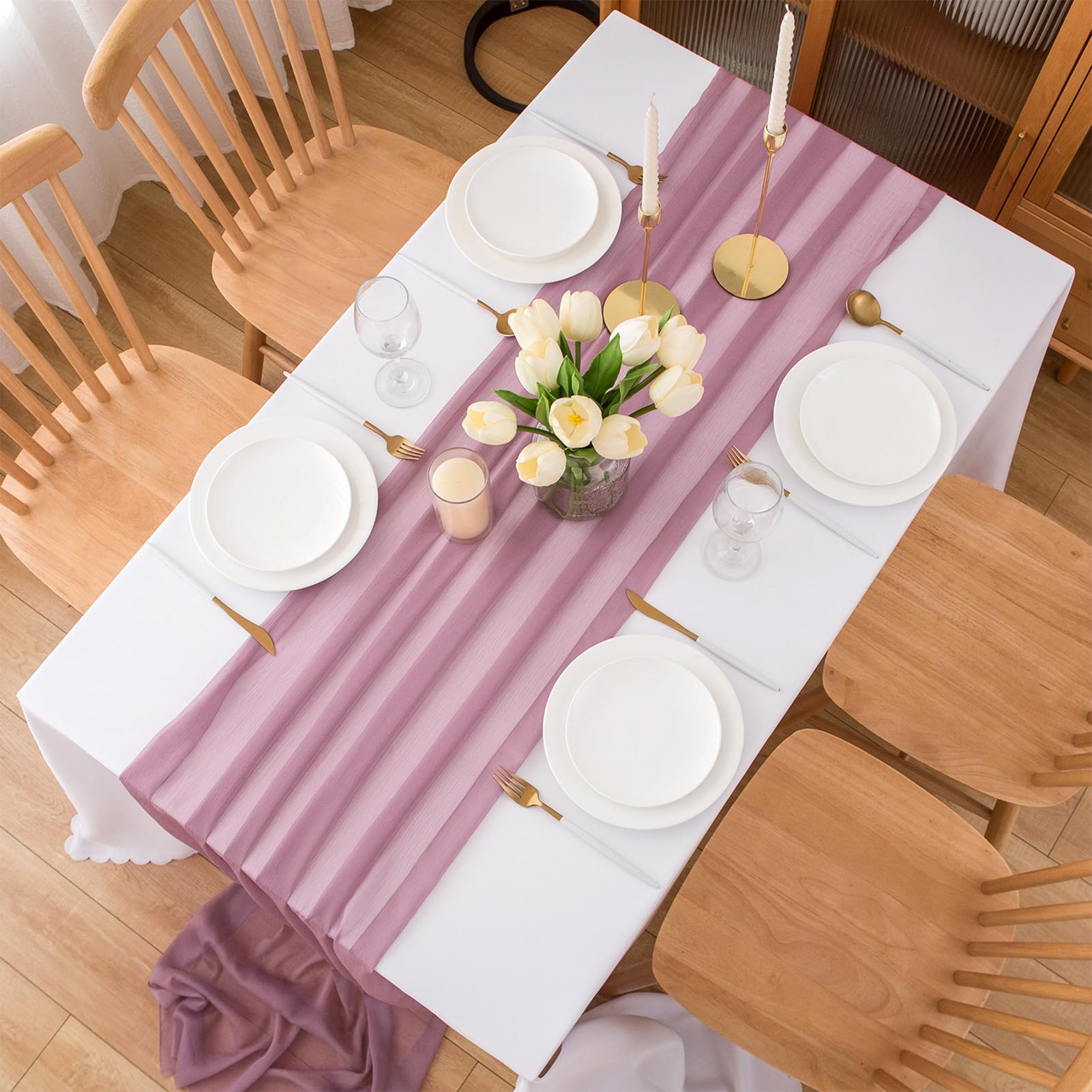 Mixsuperstore Runner Da Tavola In Chiffon Rosa Polvere – 29x170 Cm, Per Matrimoni E Feste