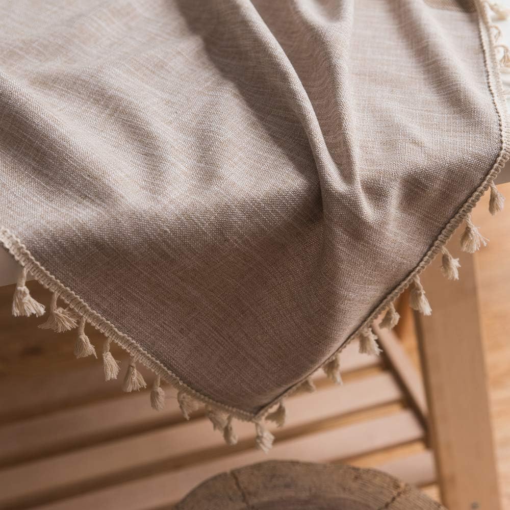 Lamberia Cotton Linen Tablecloths with Tassel for Rectangle Tables Heavyweight Burlap Table Cover for Kitchen Dinning Tabletop Decoration (Beige, 55"x70")