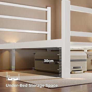 Feonase Single Bed Frame, Metal Platform Bed Frame, Single Beds Solid Bedstead Base with Headboard and Footboard, Sturdy Steel Construction, Under-bed Storage, Easy Assembly, Noise Free, White