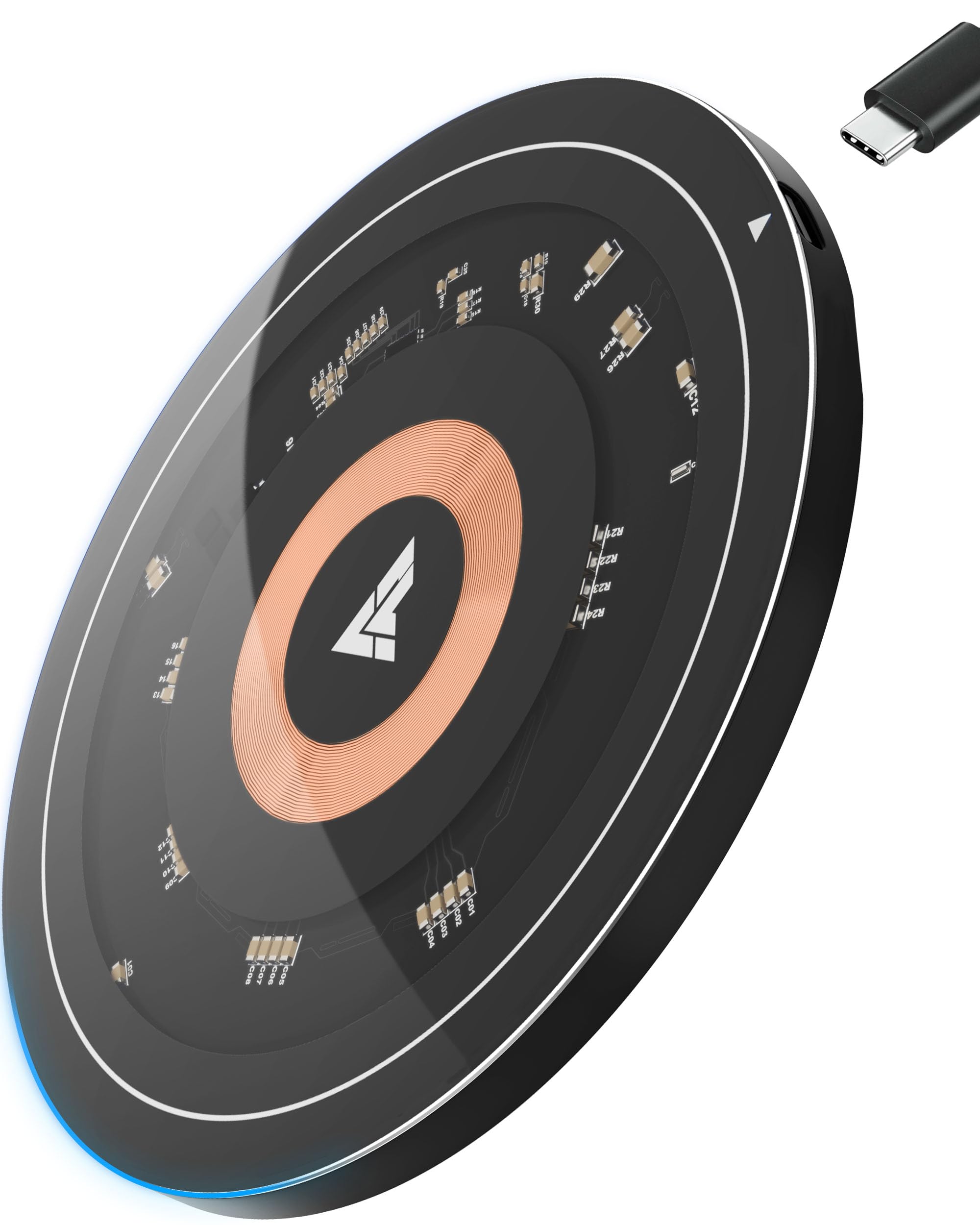 Vaku Luxos® 15W Wireless Charger QuantumFlow Fast Charging Pad PD & Qi-Certified with Type C Cable for iPhone 15/15 Plus/15 Pro/15 Pro Max, iPhone 14/14 Plus/14 Pro/Max, iPhone 13/12/11 Series- Black