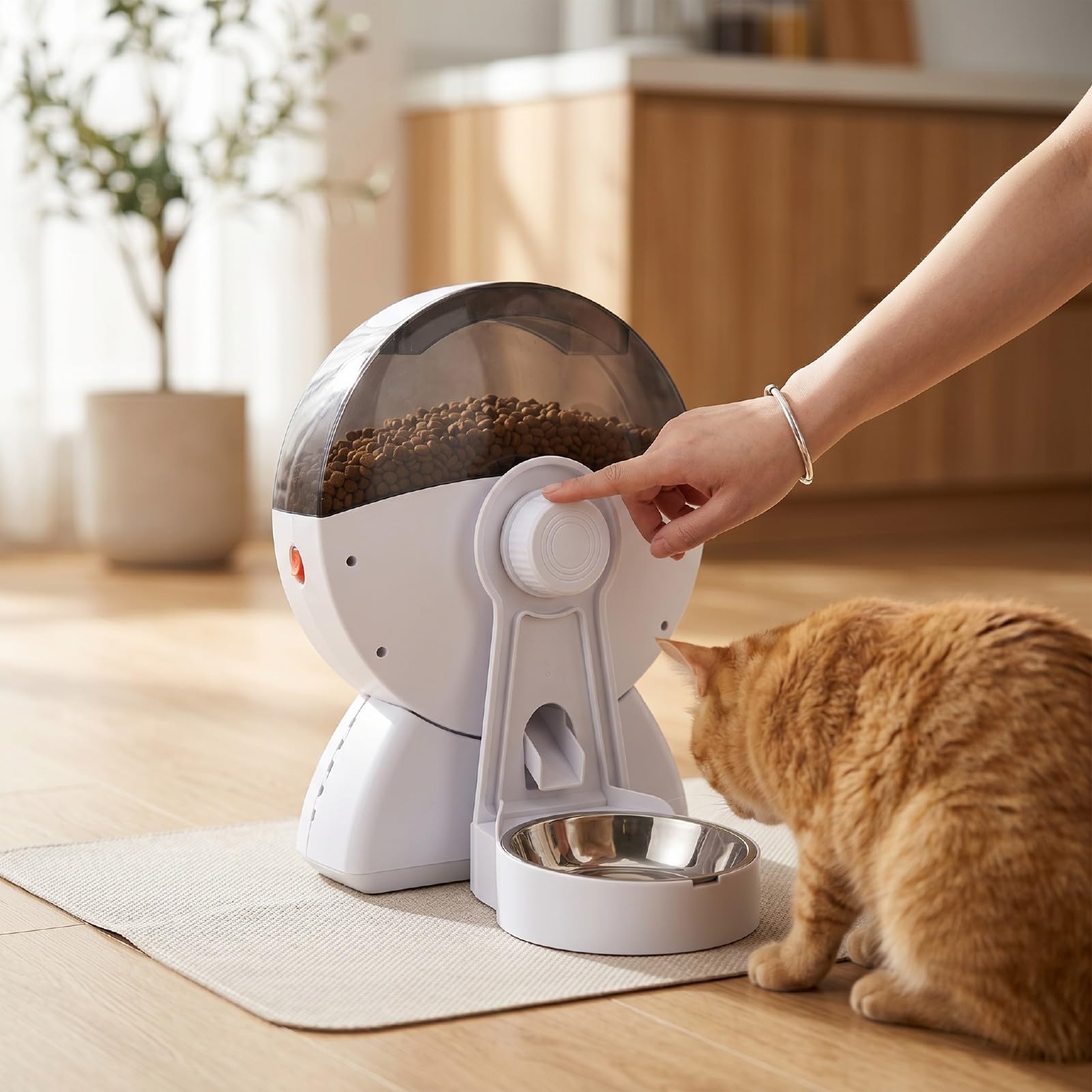 banapoy Comedero Automático Gatos, Dispensador Comida Seca | Temporizado, Control Remoto, Programable Inteligente 2L, Sin Obstrucciones, 2 Fuentes Alimentación, para Gatos Perros