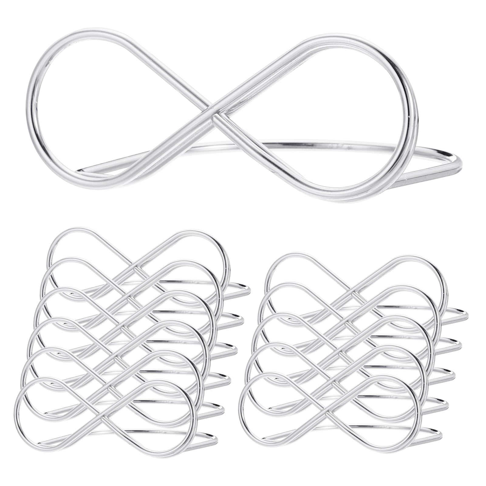 PATIKIL Place Card Holder, 12 Pack Metal Number Eight Shape Memo Clip Holder Stand with Heart Clasp Table Number Holders for Pictures Photos Note Card Paper Food Sign, Silver Tone