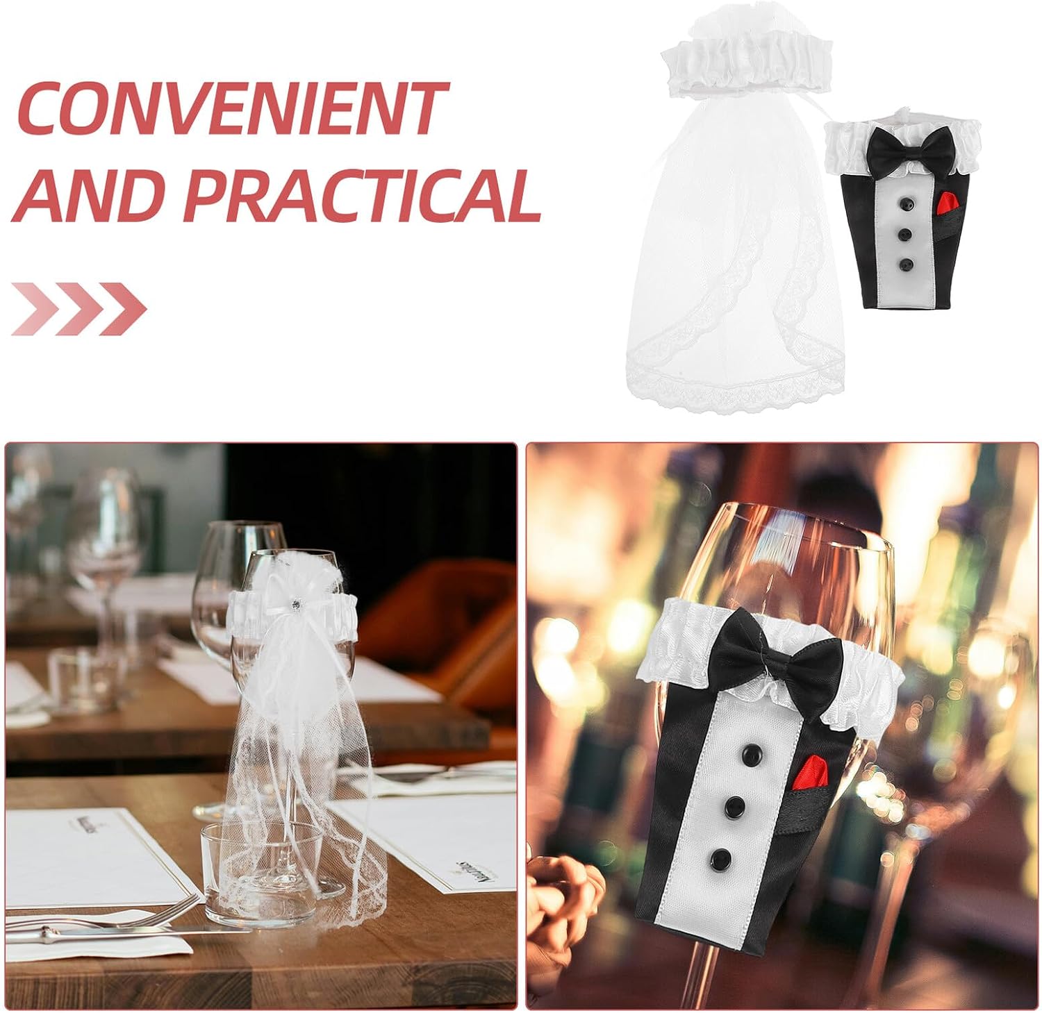 Wedding Wine Bottle Cover Set Bride and Groom Outfits for Wedding Centerpieces, Bridal Shower Party Favors and Engagement
